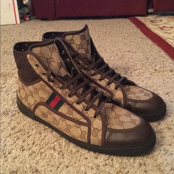 GUCCI GG GUCCISIMA WEB STRIPE HIGH TOP SNEAKERS - Picture 2 of 8